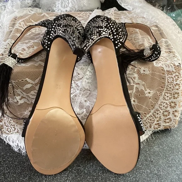 Wedding Dress Party & Evening Stiletto Heel Pearl Tassel Black Color Size 12 - Picture 6 of 16